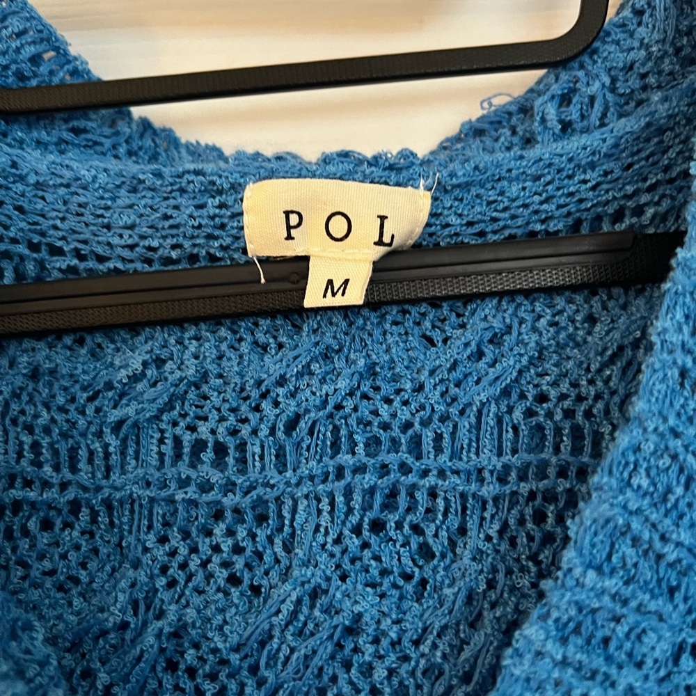 POL Women's Textured Blue V-Neck Sweater - Picture 2 of 4